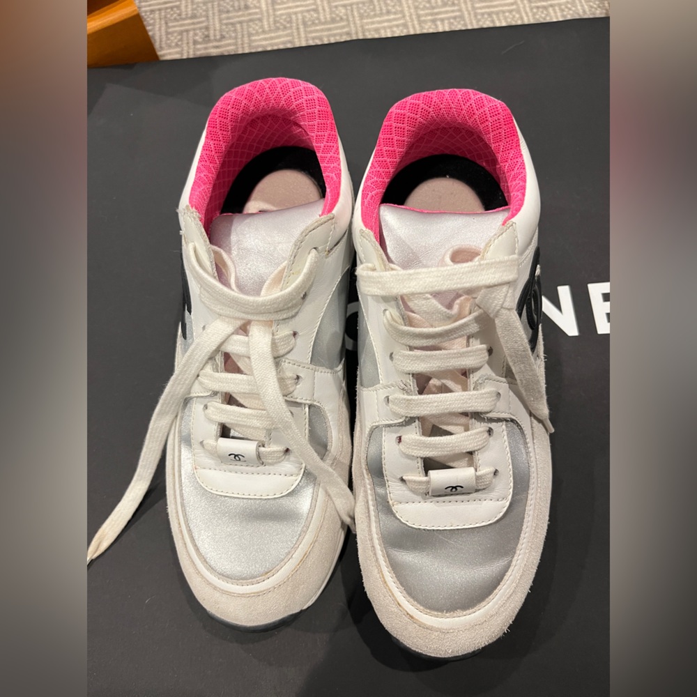 CHANEL White and Pink Sneakers for Women